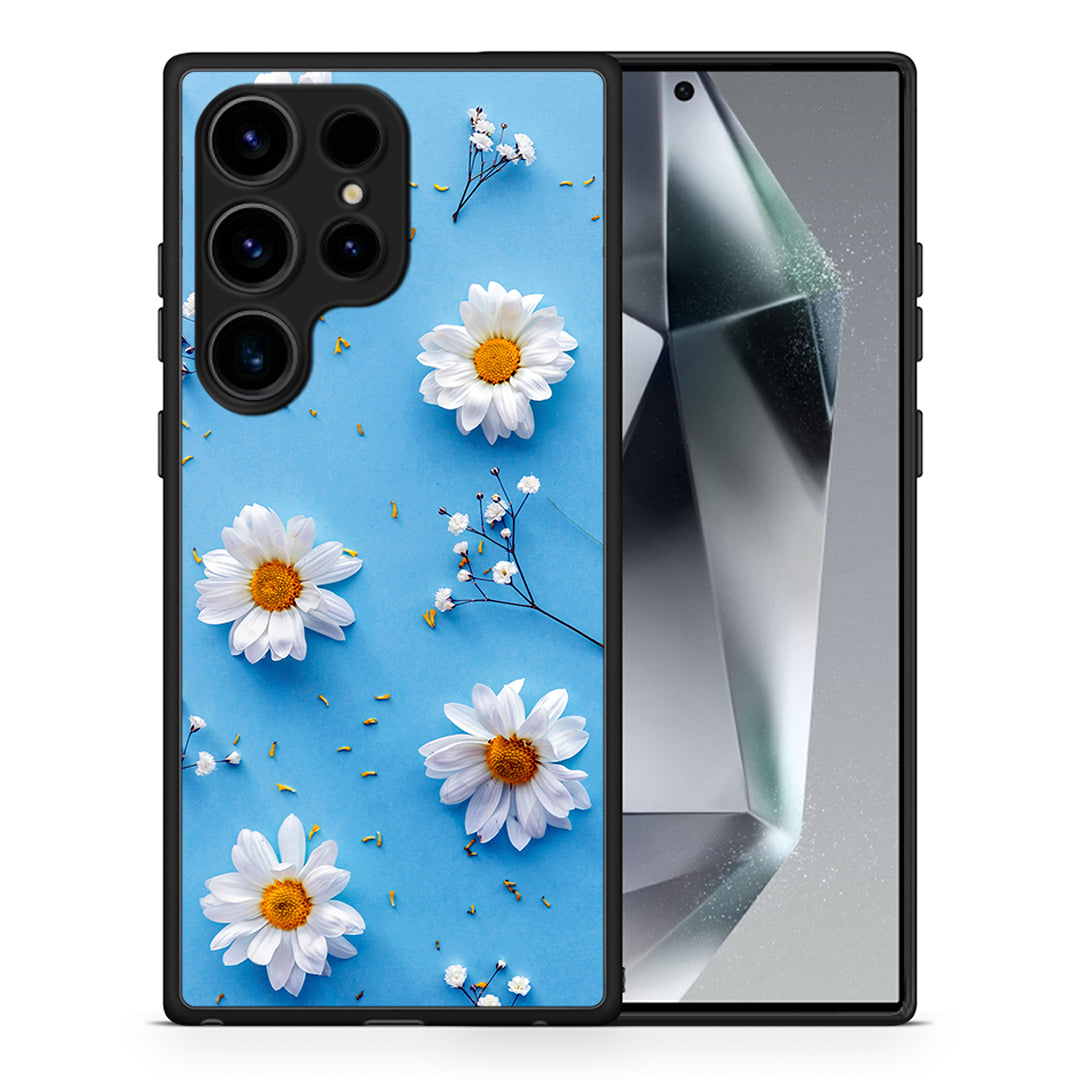 Θήκη Samsung Galaxy S24 Ultra Real Daisies από τη Smartfits με σχέδιο στο πίσω μέρος και μαύρο περίβλημα | Samsung Galaxy S24 Ultra Real Daisies Case with Colorful Back and Black Bezels