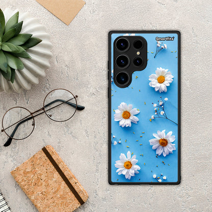Θήκη Samsung Galaxy S24 Ultra Real Daisies από τη Smartfits με σχέδιο στο πίσω μέρος και μαύρο περίβλημα | Samsung Galaxy S24 Ultra Real Daisies Case with Colorful Back and Black Bezels