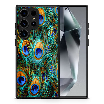 Θήκη Samsung Galaxy S24 Ultra Real Peacock Feathers από τη Smartfits με σχέδιο στο πίσω μέρος και μαύρο περίβλημα | Samsung Galaxy S24 Ultra Real Peacock Feathers Case with Colorful Back and Black Bezels