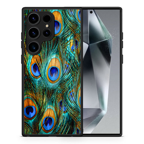 Θήκη Samsung Galaxy S24 Ultra Real Peacock Feathers από τη Smartfits με σχέδιο στο πίσω μέρος και μαύρο περίβλημα | Samsung Galaxy S24 Ultra Real Peacock Feathers Case with Colorful Back and Black Bezels