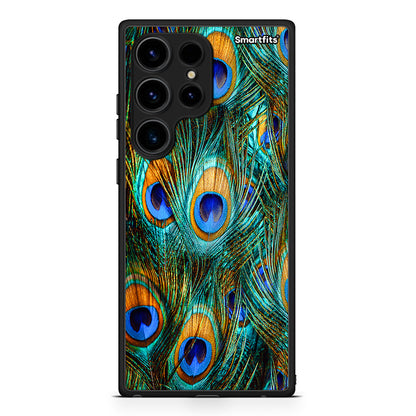 Θήκη Samsung Galaxy S24 Ultra Real Peacock Feathers από τη Smartfits με σχέδιο στο πίσω μέρος και μαύρο περίβλημα | Samsung Galaxy S24 Ultra Real Peacock Feathers Case with Colorful Back and Black Bezels