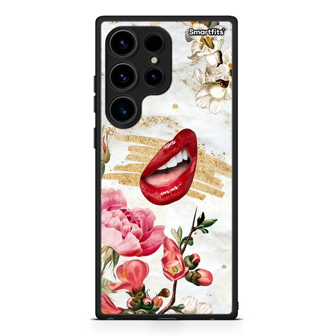 Θήκη Samsung Galaxy S24 Ultra Red Lips από τη Smartfits με σχέδιο στο πίσω μέρος και μαύρο περίβλημα | Samsung Galaxy S24 Ultra Red Lips Case with Colorful Back and Black Bezels