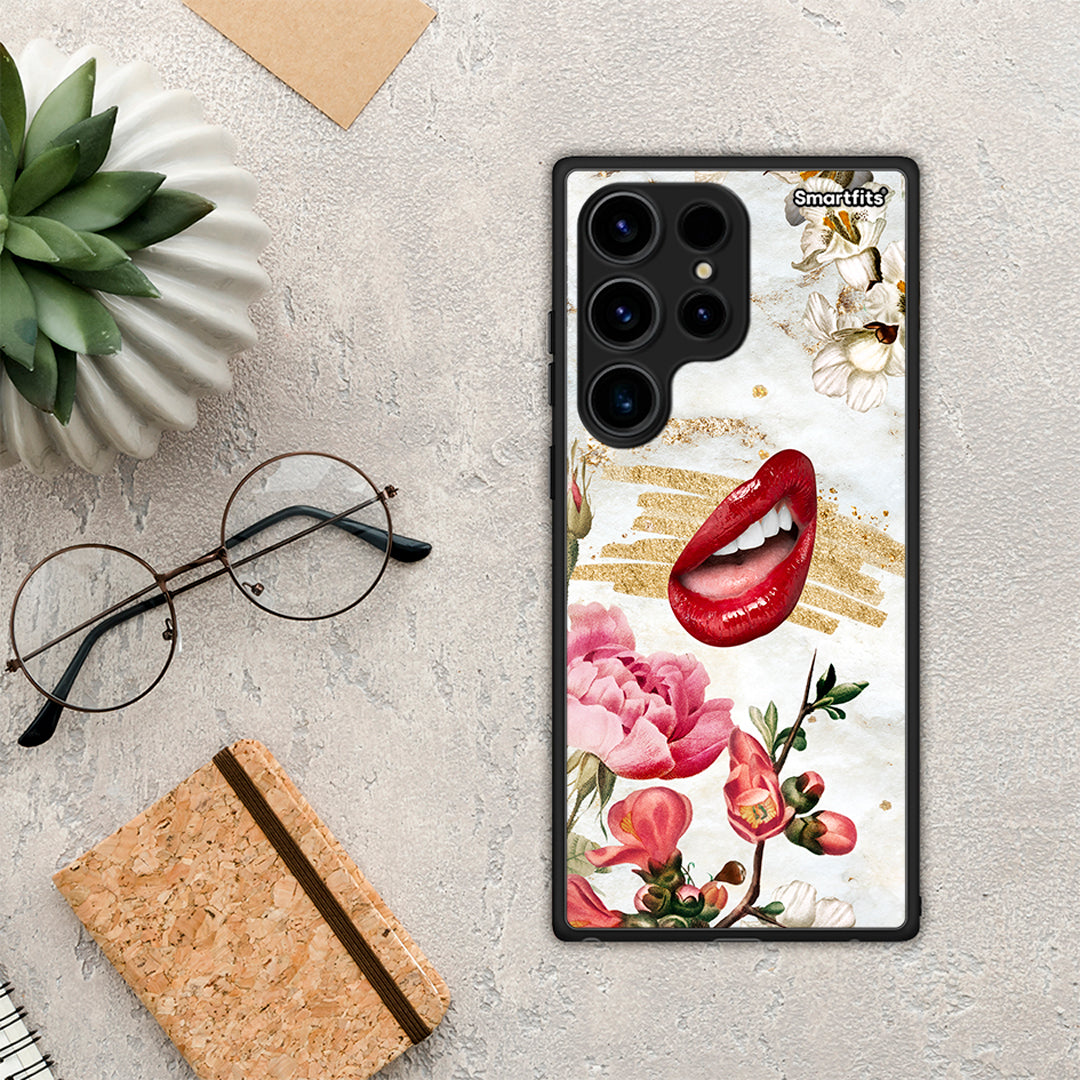 Θήκη Samsung Galaxy S24 Ultra Red Lips από τη Smartfits με σχέδιο στο πίσω μέρος και μαύρο περίβλημα | Samsung Galaxy S24 Ultra Red Lips Case with Colorful Back and Black Bezels