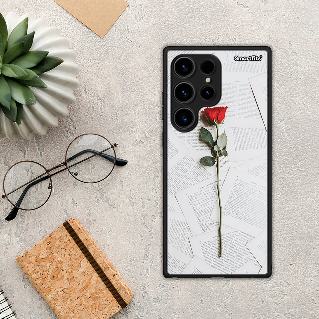 Θήκη Samsung Galaxy S24 Ultra Red Rose από τη Smartfits με σχέδιο στο πίσω μέρος και μαύρο περίβλημα | Samsung Galaxy S24 Ultra Red Rose Case with Colorful Back and Black Bezels