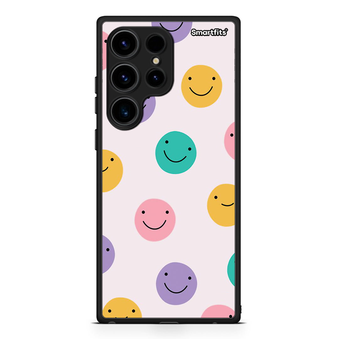 Θήκη Samsung Galaxy S24 Ultra Smiley Faces από τη Smartfits με σχέδιο στο πίσω μέρος και μαύρο περίβλημα | Samsung Galaxy S24 Ultra Smiley Faces Case with Colorful Back and Black Bezels