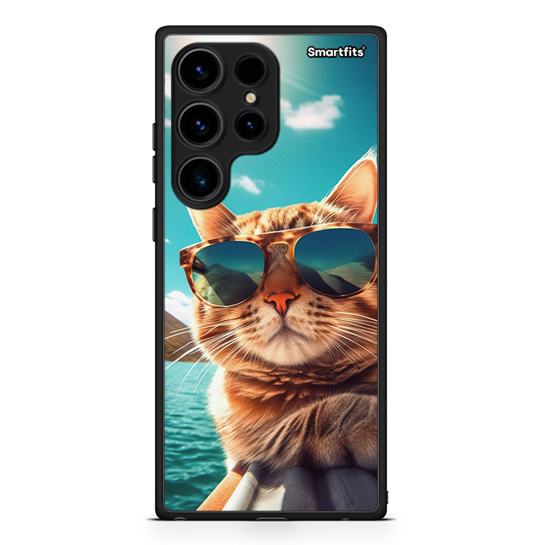 Θήκη Samsung Galaxy S24 Ultra Summer Cat από τη Smartfits με σχέδιο στο πίσω μέρος και μαύρο περίβλημα | Samsung Galaxy S24 Ultra Summer Cat Case with Colorful Back and Black Bezels