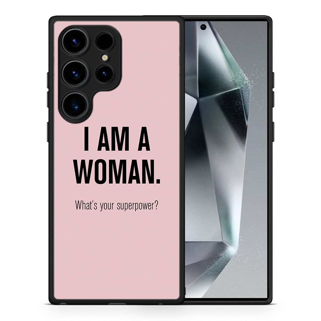 Θήκη Samsung Galaxy S24 Ultra Superpower Woman από τη Smartfits με σχέδιο στο πίσω μέρος και μαύρο περίβλημα | Samsung Galaxy S24 Ultra Superpower Woman Case with Colorful Back and Black Bezels