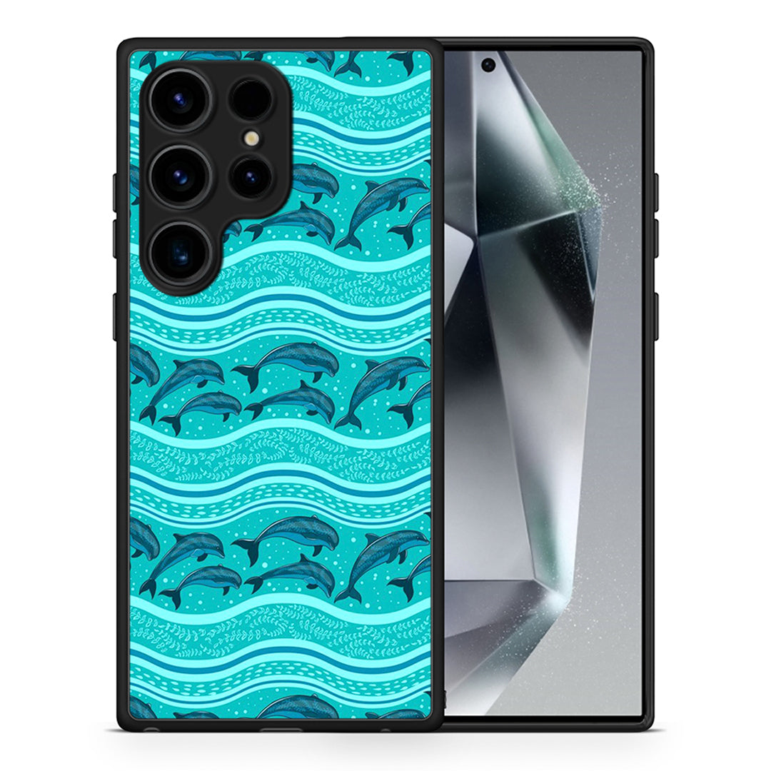 Θήκη Samsung Galaxy S24 Ultra Swimming Dolphins από τη Smartfits με σχέδιο στο πίσω μέρος και μαύρο περίβλημα | Samsung Galaxy S24 Ultra Swimming Dolphins Case with Colorful Back and Black Bezels