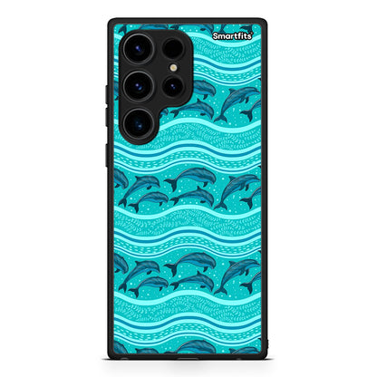 Θήκη Samsung Galaxy S24 Ultra Swimming Dolphins από τη Smartfits με σχέδιο στο πίσω μέρος και μαύρο περίβλημα | Samsung Galaxy S24 Ultra Swimming Dolphins Case with Colorful Back and Black Bezels
