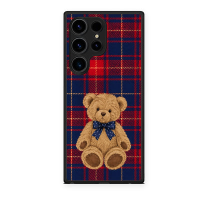 Θήκη Samsung Galaxy S24 Ultra Teddy Bear on Red and Navy Tartan από τη Smartfits με σχέδιο στο πίσω μέρος και μαύρο περίβλημα | Samsung Galaxy S24 Ultra Teddy Bear on Red and Navy Tartan case with colorful back and black bezels
