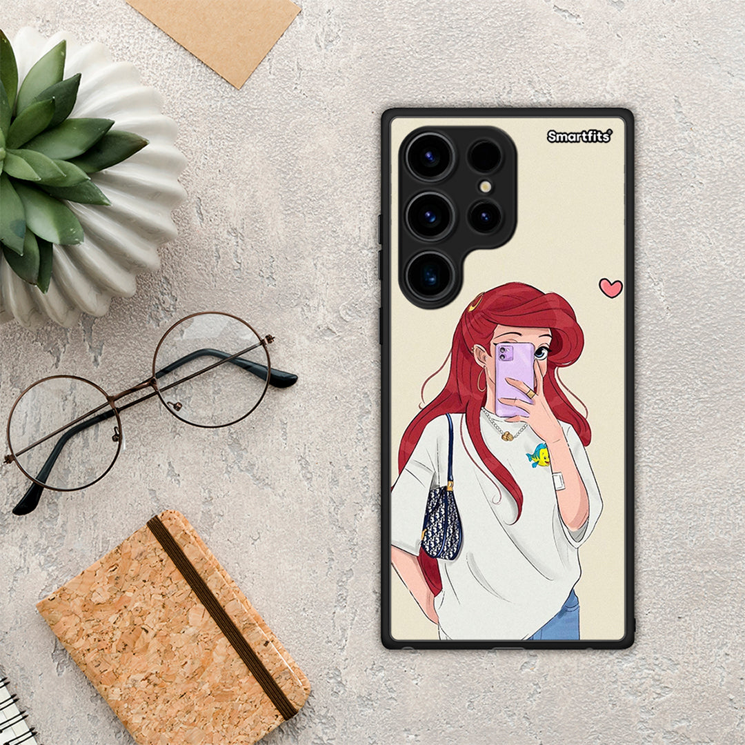 Θήκη Samsung Galaxy S24 Ultra Walking Mermaid από τη Smartfits με σχέδιο στο πίσω μέρος και μαύρο περίβλημα | Samsung Galaxy S24 Ultra Walking Mermaid Case with Colorful Back and Black Bezels