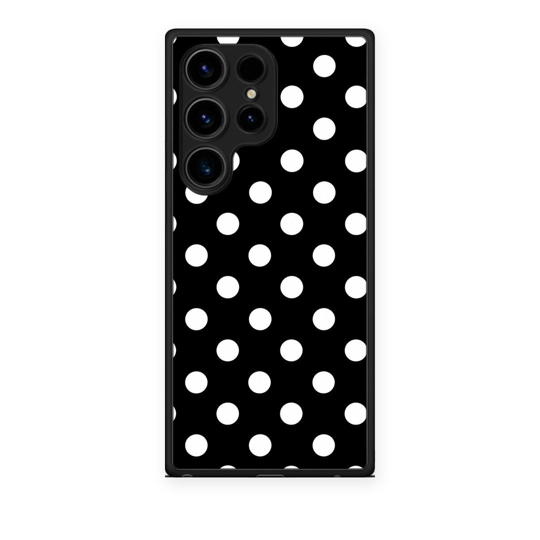 Θήκη Samsung Galaxy S24 Ultra White Polka Dots on Black από τη Smartfits με σχέδιο στο πίσω μέρος και μαύρο περίβλημα | Samsung Galaxy S24 Ultra White Polka Dots on Black case with colorful back and black bezels