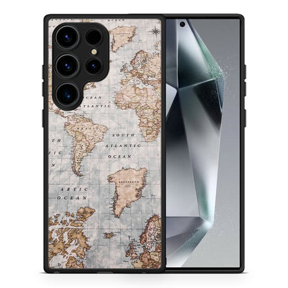 Θήκη Samsung Galaxy S24 Ultra World Map από τη Smartfits με σχέδιο στο πίσω μέρος και μαύρο περίβλημα | Samsung Galaxy S24 Ultra World Map Case with Colorful Back and Black Bezels