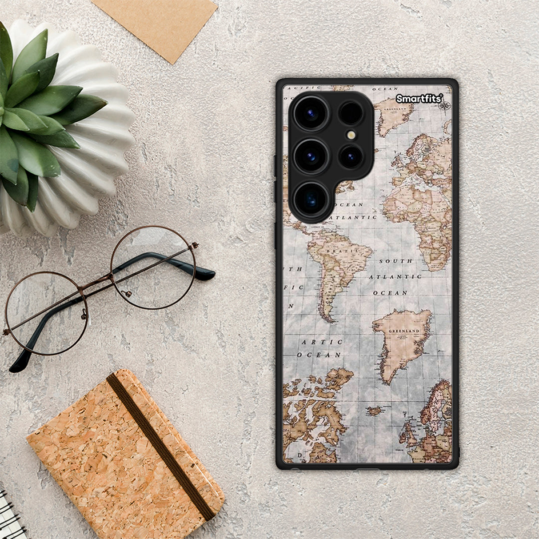 Θήκη Samsung Galaxy S24 Ultra World Map από τη Smartfits με σχέδιο στο πίσω μέρος και μαύρο περίβλημα | Samsung Galaxy S24 Ultra World Map Case with Colorful Back and Black Bezels