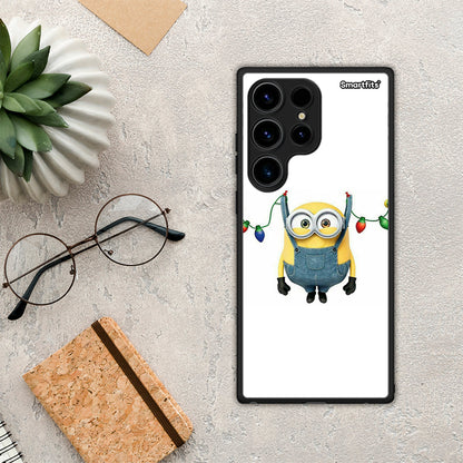 Θήκη Samsung Galaxy S24 Ultra Xmas Minion Lights από τη Smartfits με σχέδιο στο πίσω μέρος και μαύρο περίβλημα | Samsung Galaxy S24 Ultra Xmas Minion Lights Case with Colorful Back and Black Bezels
