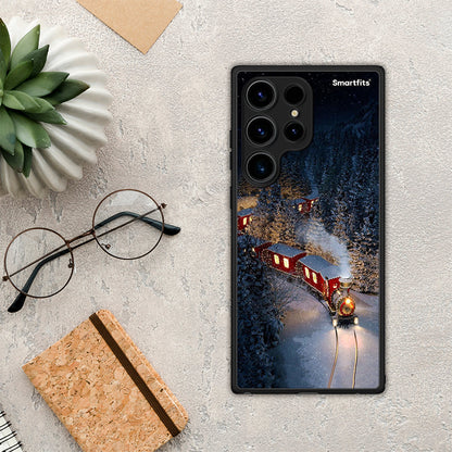 Θήκη Samsung Galaxy S24 Ultra Xmas Train από τη Smartfits με σχέδιο στο πίσω μέρος και μαύρο περίβλημα | Samsung Galaxy S24 Ultra Xmas Train Case with Colorful Back and Black Bezels