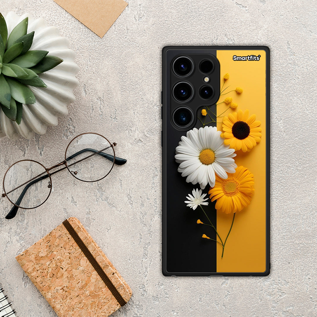 Θήκη Samsung Galaxy S24 Ultra Yellow Daisies από τη Smartfits με σχέδιο στο πίσω μέρος και μαύρο περίβλημα | Samsung Galaxy S24 Ultra Yellow Daisies Case with Colorful Back and Black Bezels
