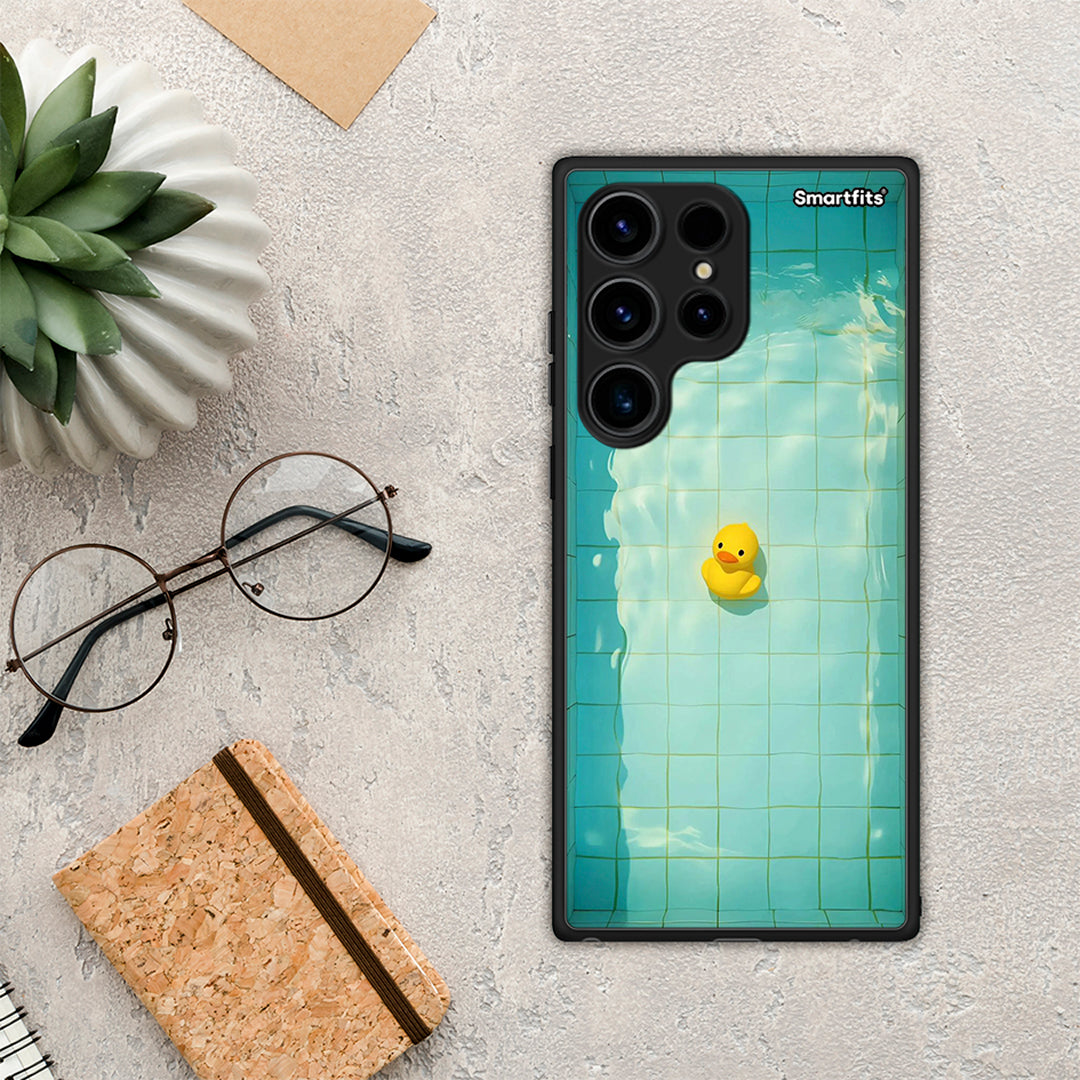 Θήκη Samsung Galaxy S24 Ultra Yellow Duck από τη Smartfits με σχέδιο στο πίσω μέρος και μαύρο περίβλημα | Samsung Galaxy S24 Ultra Yellow Duck Case with Colorful Back and Black Bezels