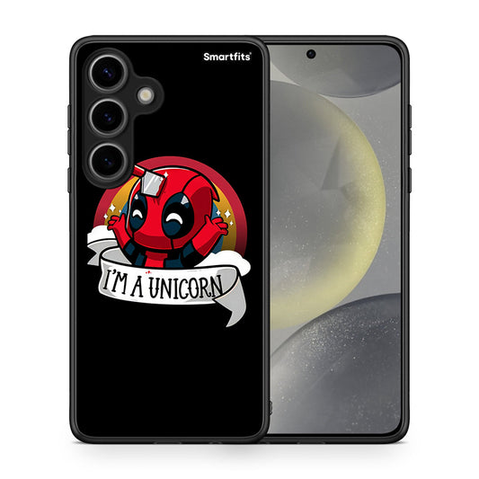 Θήκη Samsung Galaxy S24 Unicorn Deadpool από τη Smartfits με σχέδιο στο πίσω μέρος και μαύρο περίβλημα | Samsung Galaxy S24 Unicorn Deadpool case with colorful back and black bezels