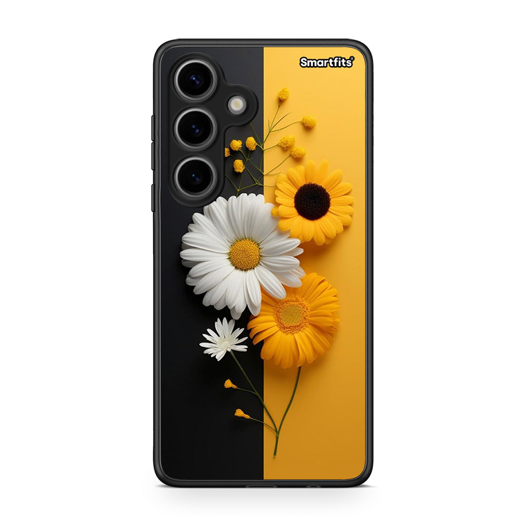 Samsung Galaxy S24 Yellow Daisies θήκη από τη Smartfits με σχέδιο στο πίσω μέρος και μαύρο περίβλημα | Smartphone case with colorful back and black bezels by Smartfits