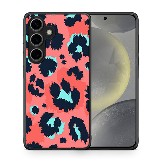 Θήκη Samsung Galaxy S25 Pink Leopard Animal από τη Smartfits με σχέδιο στο πίσω μέρος και μαύρο περίβλημα | Samsung Galaxy S25 Pink Leopard Animal case with colorful back and black bezels