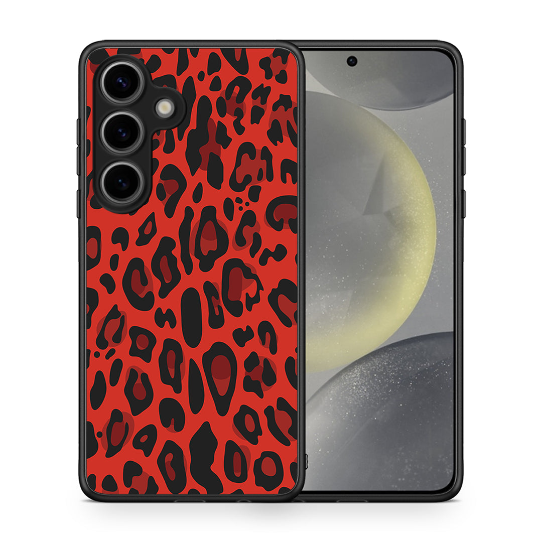 Θήκη Samsung Galaxy S25 Red Leopard Animal από τη Smartfits με σχέδιο στο πίσω μέρος και μαύρο περίβλημα | Samsung Galaxy S25 Red Leopard Animal case with colorful back and black bezels