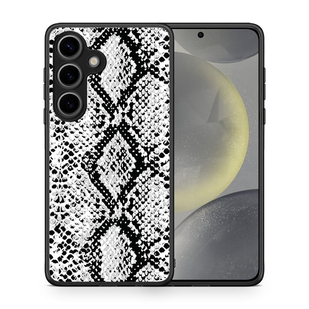 Θήκη Samsung Galaxy S25 White Snake Animal από τη Smartfits με σχέδιο στο πίσω μέρος και μαύρο περίβλημα | Samsung Galaxy S25 White Snake Animal case with colorful back and black bezels