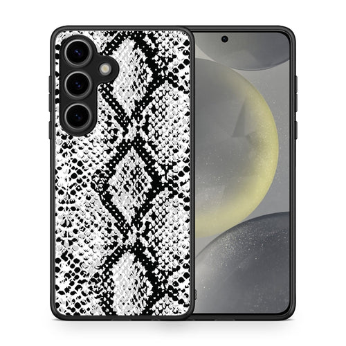 Θήκη Samsung Galaxy S25 White Snake Animal από τη Smartfits με σχέδιο στο πίσω μέρος και μαύρο περίβλημα | Samsung Galaxy S25 White Snake Animal case with colorful back and black bezels