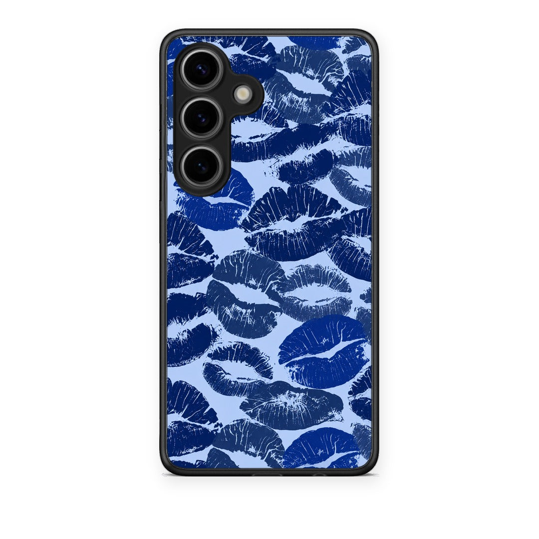 Θήκη Samsung Galaxy S25 Blue Lipstick Kisses από τη Smartfits με σχέδιο στο πίσω μέρος και μαύρο περίβλημα | Samsung Galaxy S25 Blue Lipstick Kisses case with colorful back and black bezels
