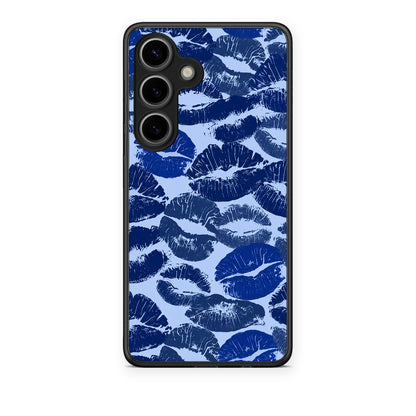 Θήκη Samsung Galaxy S25 Blue Lipstick Kisses από τη Smartfits με σχέδιο στο πίσω μέρος και μαύρο περίβλημα | Samsung Galaxy S25 Blue Lipstick Kisses case with colorful back and black bezels