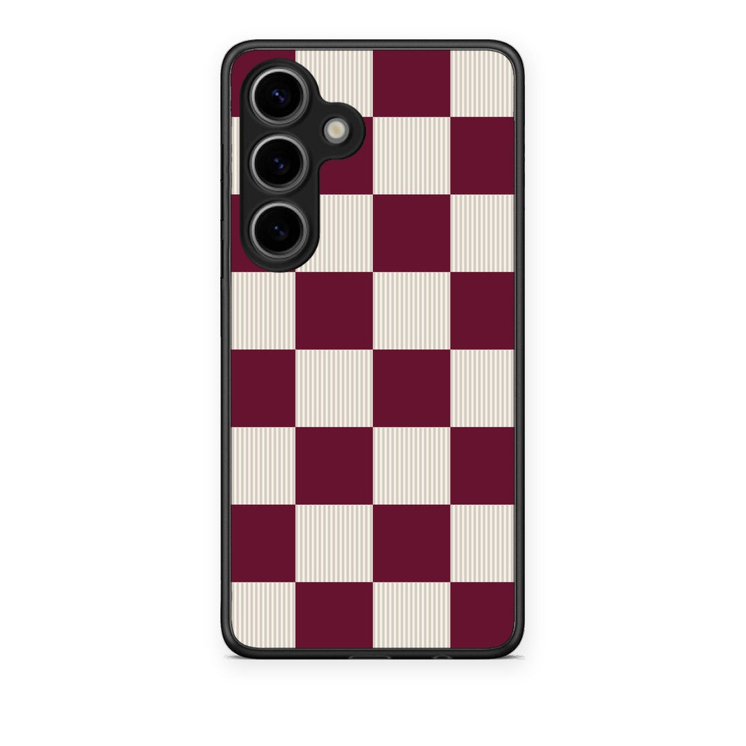 Θήκη Samsung Galaxy S25 Burgundy and Cream Striped Checks από τη Smartfits με σχέδιο στο πίσω μέρος και μαύρο περίβλημα | Samsung Galaxy S25 Burgundy and Cream Striped Checks case with colorful back and black bezels