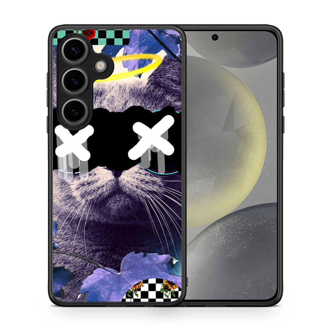 Θήκη Samsung Galaxy S25 Cat Collage από τη Smartfits με σχέδιο στο πίσω μέρος και μαύρο περίβλημα | Samsung Galaxy S25 Cat Collage case with colorful back and black bezels