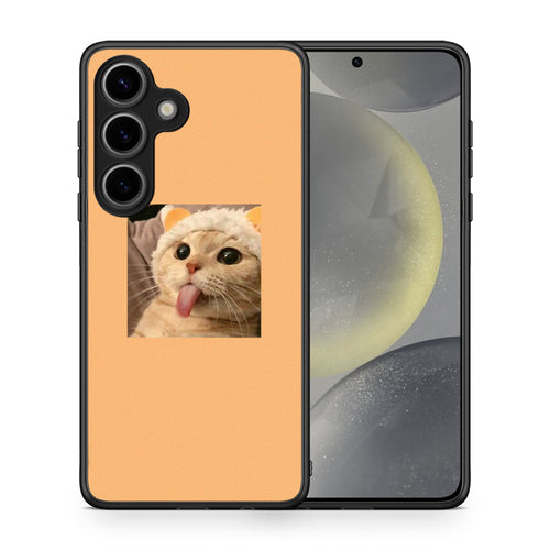 Θήκη Samsung Galaxy S25 Cat Tongue από τη Smartfits με σχέδιο στο πίσω μέρος και μαύρο περίβλημα | Samsung Galaxy S25 Cat Tongue case with colorful back and black bezels