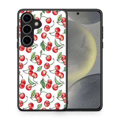 Θήκη Samsung Galaxy S25 Cherry Summer από τη Smartfits με σχέδιο στο πίσω μέρος και μαύρο περίβλημα | Samsung Galaxy S25 Cherry Summer case with colorful back and black bezels