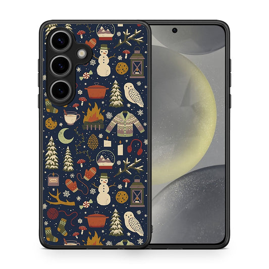 Θήκη Samsung Galaxy S25 Christmas Elements από τη Smartfits με σχέδιο στο πίσω μέρος και μαύρο περίβλημα | Samsung Galaxy S25 Christmas Elements case with colorful back and black bezels