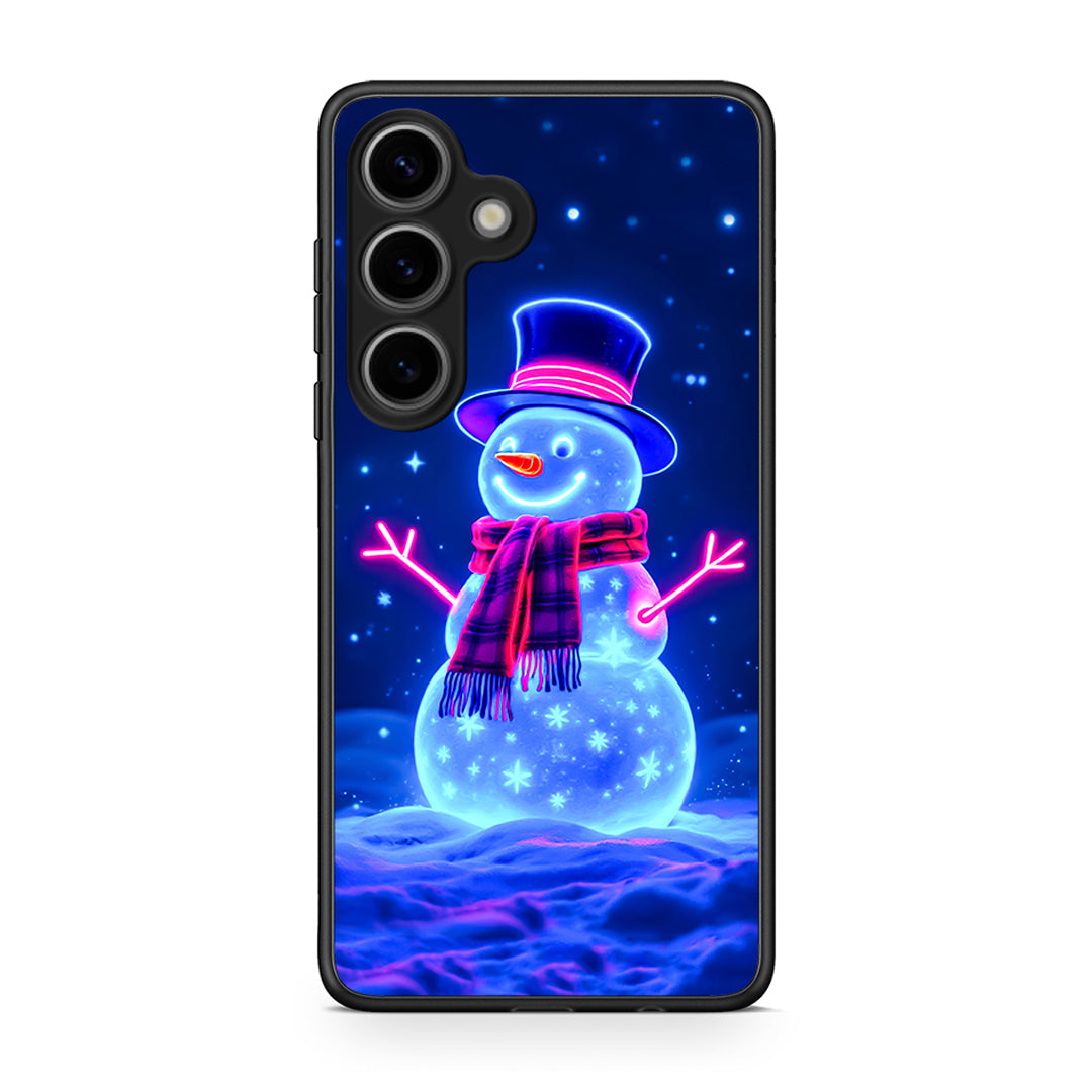 Samsung Galaxy S25 Christmas Neon Snowman θήκη από τη Smartfits με σχέδιο στο πίσω μέρος και μαύρο περίβλημα | Smartphone case with colorful back and black bezels by Smartfits