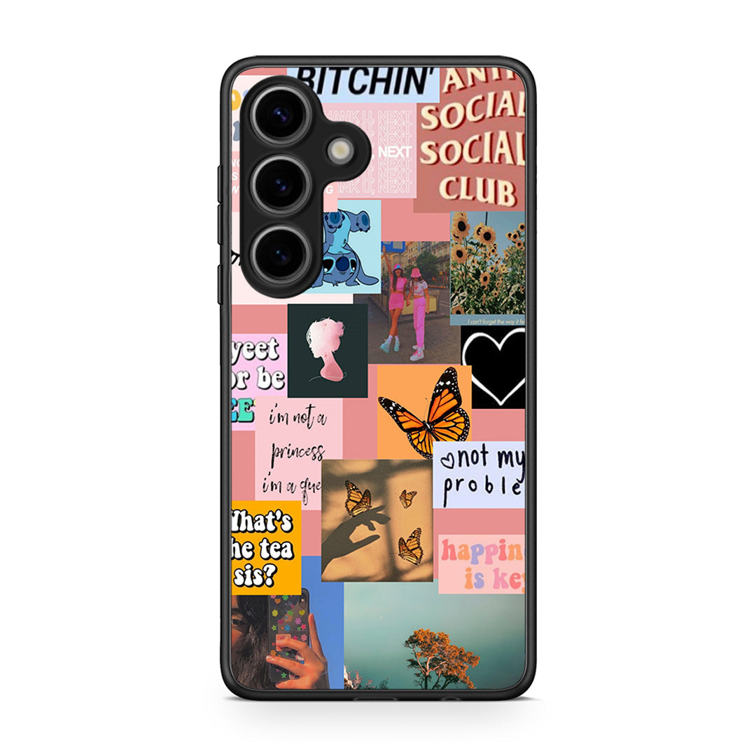 Samsung Galaxy S25 Collage Bitchin Θήκη Αγίου Βαλεντίνου από τη Smartfits με σχέδιο στο πίσω μέρος και μαύρο περίβλημα | Smartphone case with colorful back and black bezels by Smartfits