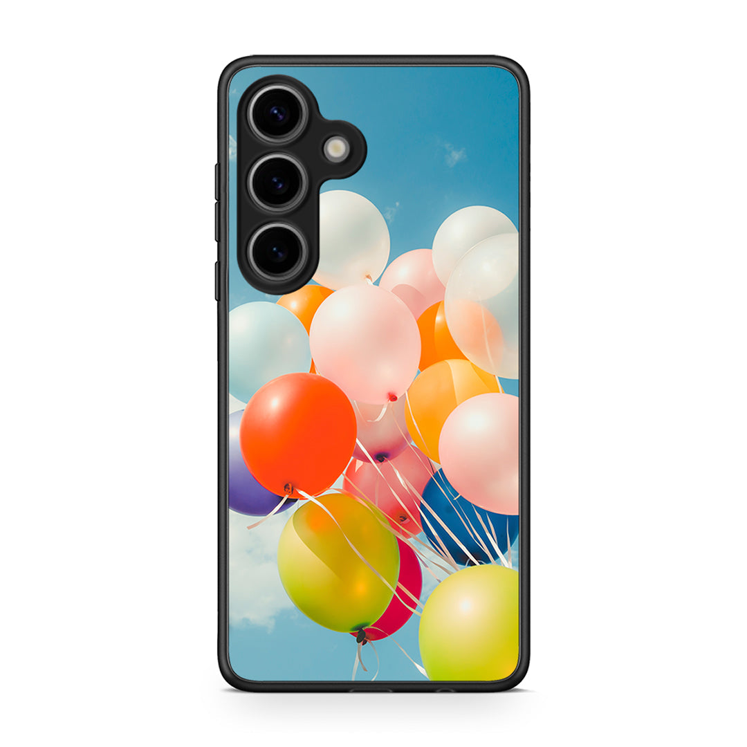 Samsung Galaxy S25 Colorful Balloons θήκη από τη Smartfits με σχέδιο στο πίσω μέρος και μαύρο περίβλημα | Smartphone case with colorful back and black bezels by Smartfits