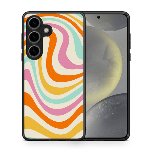 Θήκη Samsung Galaxy S25 Colourful Waves από τη Smartfits με σχέδιο στο πίσω μέρος και μαύρο περίβλημα | Samsung Galaxy S25 Colourful Waves case with colorful back and black bezels