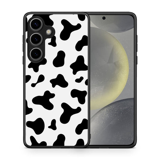 Θήκη Samsung Galaxy S25 Cow Print από τη Smartfits με σχέδιο στο πίσω μέρος και μαύρο περίβλημα | Samsung Galaxy S25 Cow Print case with colorful back and black bezels