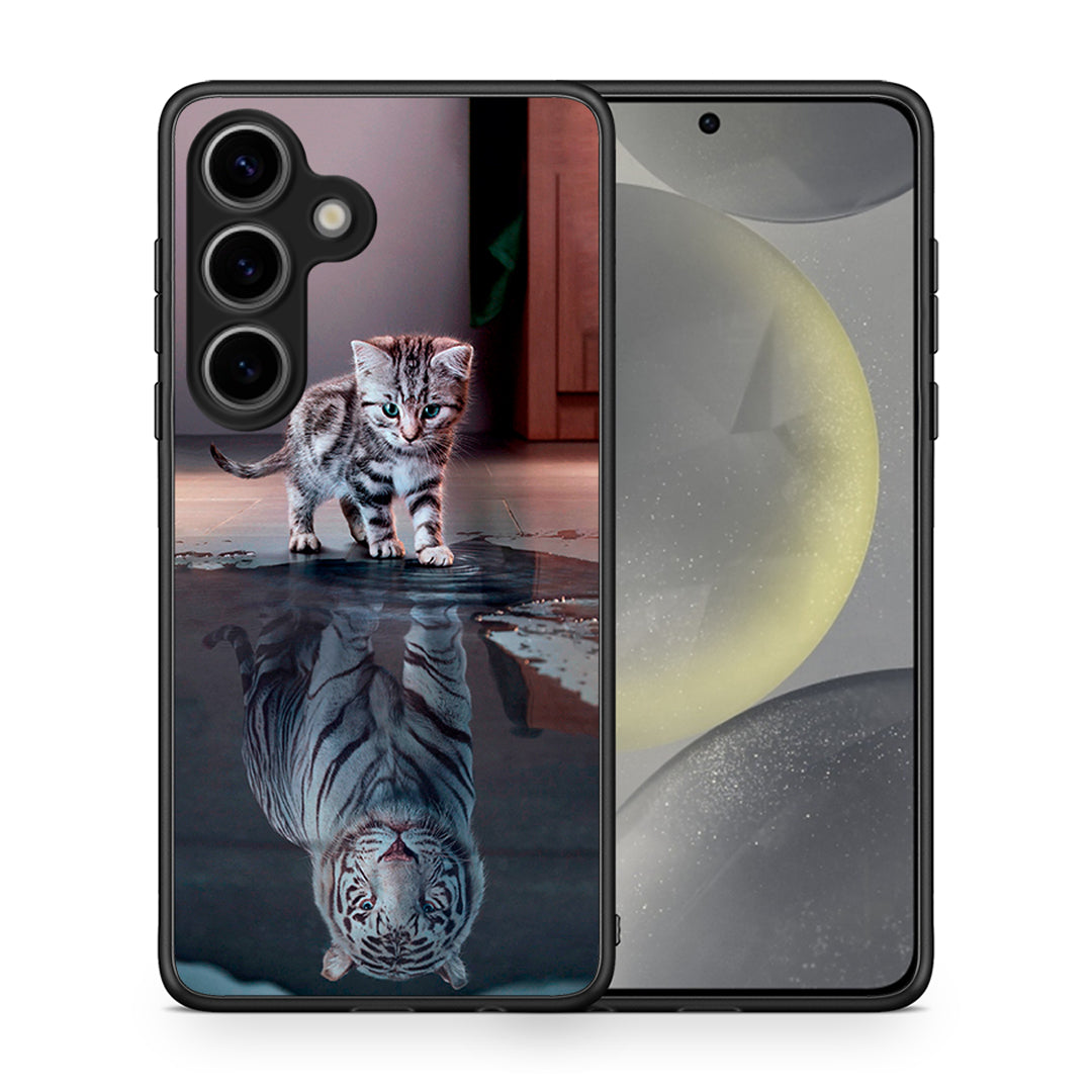 Θήκη Samsung Galaxy S25 Tiger Cute από τη Smartfits με σχέδιο στο πίσω μέρος και μαύρο περίβλημα | Samsung Galaxy S25 Tiger Cute case with colorful back and black bezels