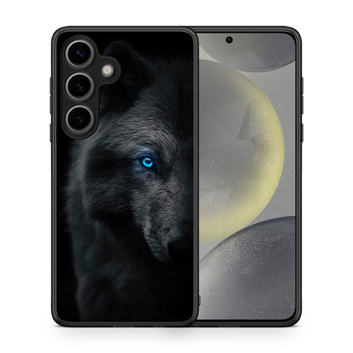 Θήκη Samsung Galaxy S25 Dark Wolf από τη Smartfits με σχέδιο στο πίσω μέρος και μαύρο περίβλημα | Samsung Galaxy S25 Dark Wolf case with colorful back and black bezels