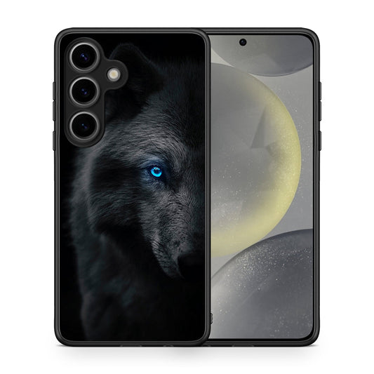 Θήκη Samsung Galaxy S25 Dark Wolf από τη Smartfits με σχέδιο στο πίσω μέρος και μαύρο περίβλημα | Samsung Galaxy S25 Dark Wolf case with colorful back and black bezels