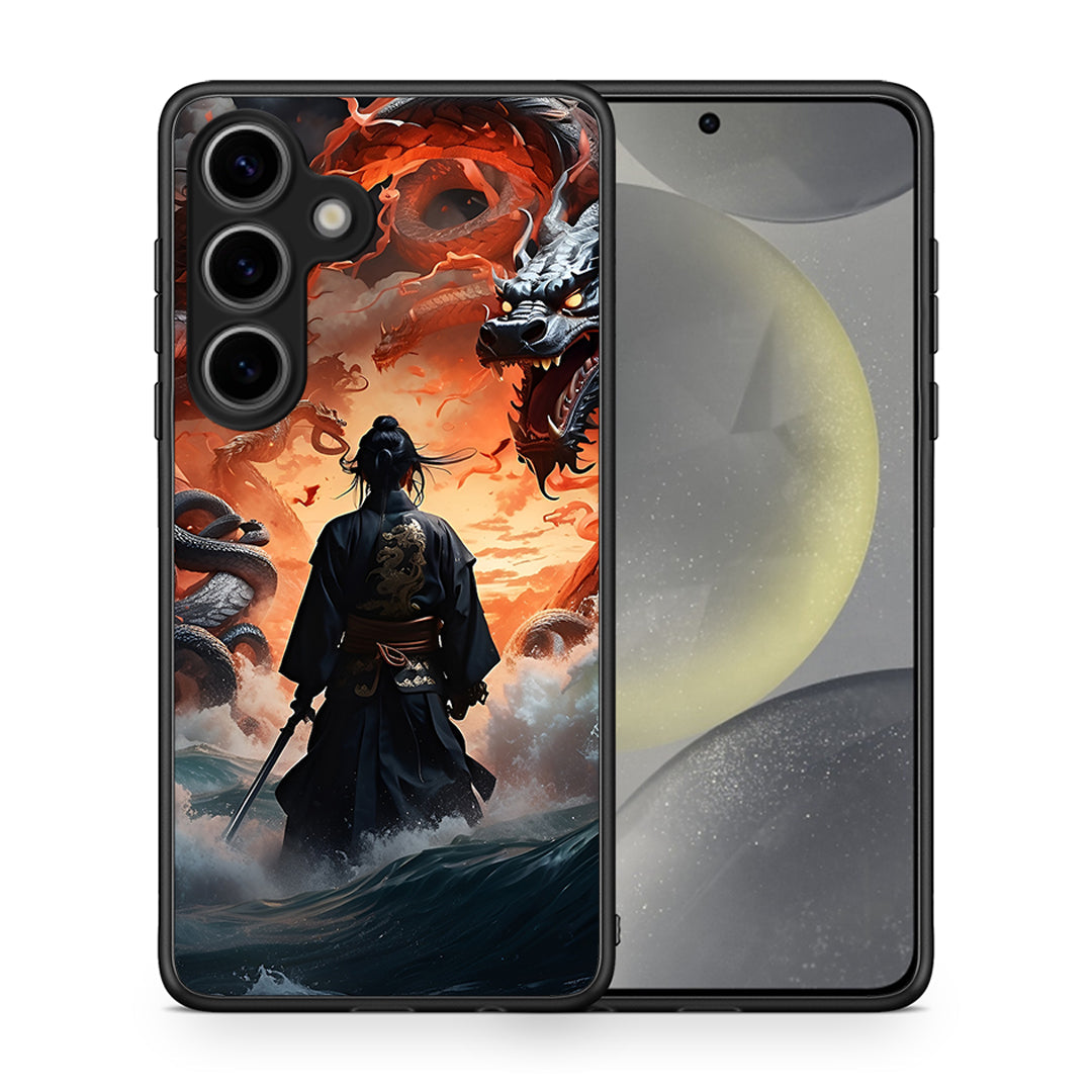 Θήκη Samsung Galaxy S25 Dragons Fight από τη Smartfits με σχέδιο στο πίσω μέρος και μαύρο περίβλημα | Samsung Galaxy S25 Dragons Fight case with colorful back and black bezels