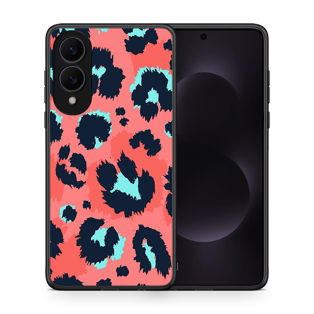 Θήκη Samsung Galaxy S25 Edge 5G Pink Leopard Animal από τη Smartfits με σχέδιο στο πίσω μέρος και μαύρο περίβλημα | Samsung Galaxy S25 Edge 5G Pink Leopard Animal case with colorful back and black bezels