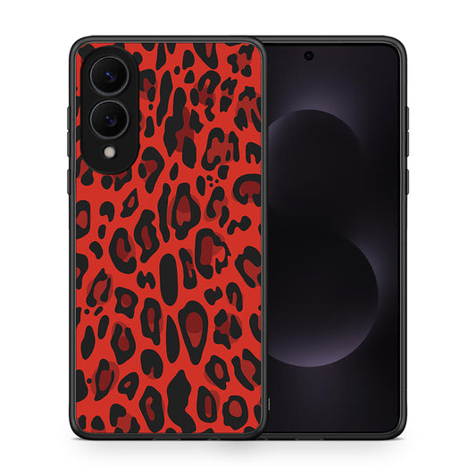 Θήκη Samsung Galaxy S25 Edge 5G Red Leopard Animal από τη Smartfits με σχέδιο στο πίσω μέρος και μαύρο περίβλημα | Samsung Galaxy S25 Edge 5G Red Leopard Animal case with colorful back and black bezels