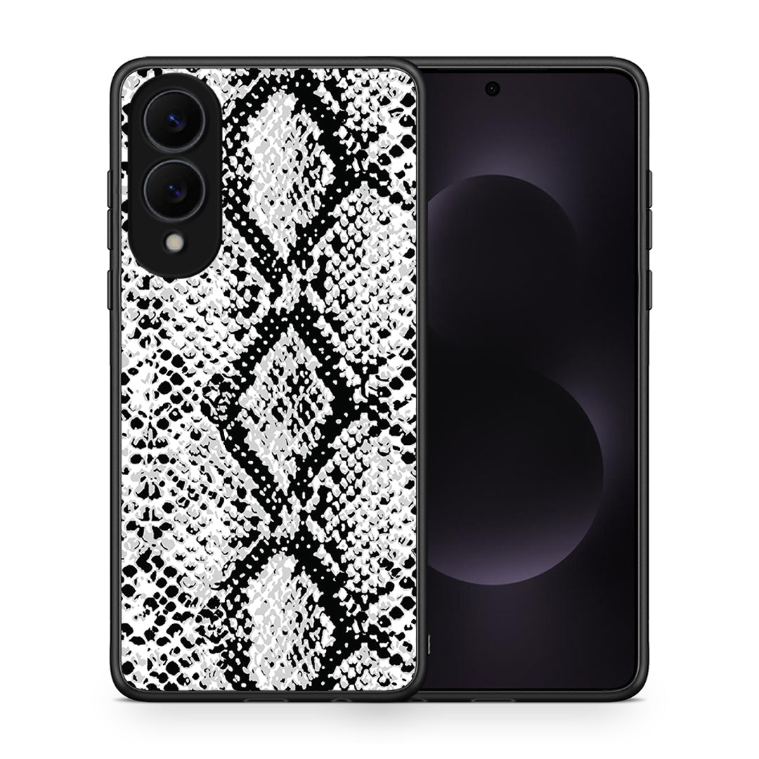 Θήκη Samsung Galaxy S25 Edge 5G White Snake Animal από τη Smartfits με σχέδιο στο πίσω μέρος και μαύρο περίβλημα | Samsung Galaxy S25 Edge 5G White Snake Animal case with colorful back and black bezels