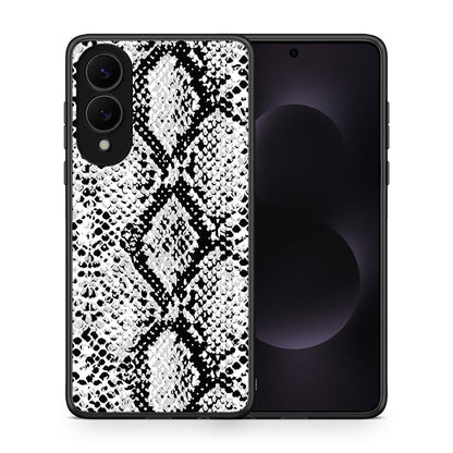 Θήκη Samsung Galaxy S25 Edge 5G White Snake Animal από τη Smartfits με σχέδιο στο πίσω μέρος και μαύρο περίβλημα | Samsung Galaxy S25 Edge 5G White Snake Animal case with colorful back and black bezels