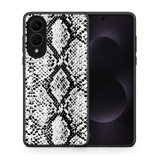 Θήκη Samsung Galaxy S25 Edge 5G White Snake Animal από τη Smartfits με σχέδιο στο πίσω μέρος και μαύρο περίβλημα | Samsung Galaxy S25 Edge 5G White Snake Animal case with colorful back and black bezels
