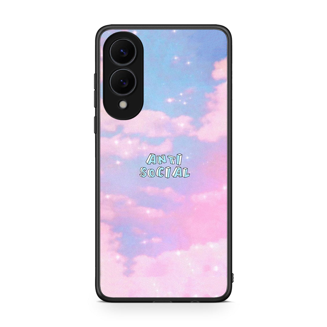 Samsung Galaxy S25 Edge 5G Anti Social Θήκη Αγίου Βαλεντίνου από τη Smartfits με σχέδιο στο πίσω μέρος και μαύρο περίβλημα | Smartphone case with colorful back and black bezels by Smartfits